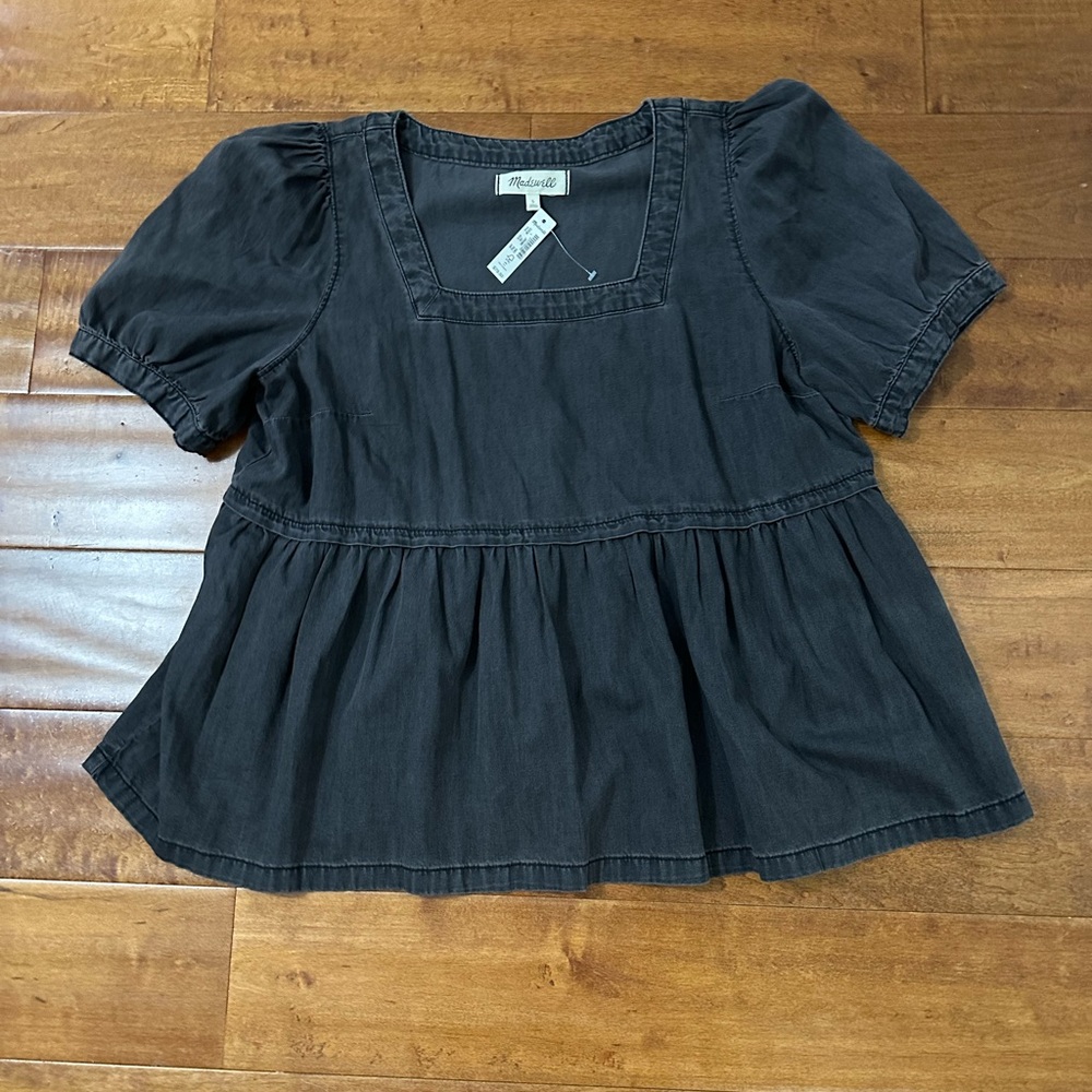 Madewell Black Square Neck Babydoll Top